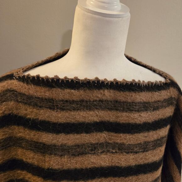 Poncho Cape Tunic One Size Black Brown Striped Super Heavy and Warm *read* - Picture 2 of 16